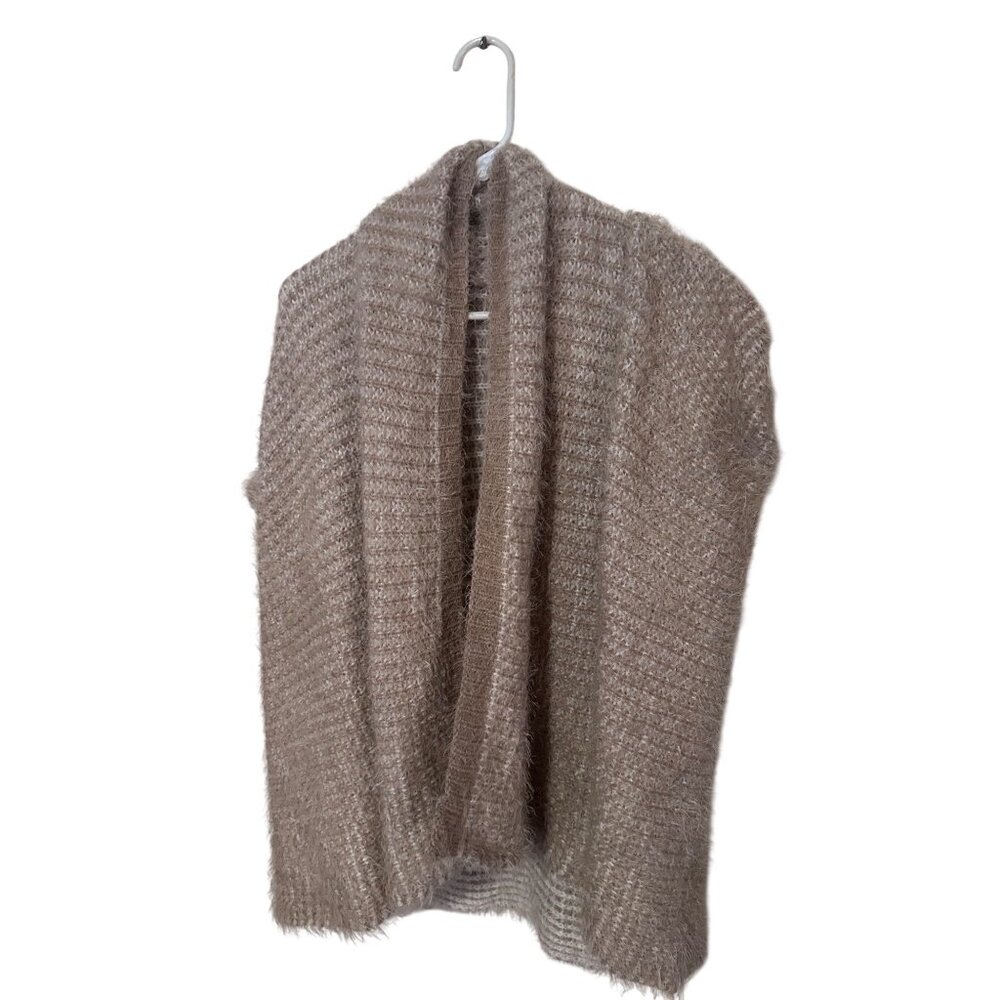 Simply Noelle tan and white open front cardigan one size fits most